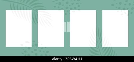 Leeres weißes A4-Papier mit Palmenblättern, Schatten und Punkte, Modell A4 für Präsentation, Poster, Flyer- Vektordarstellung Stock Vektor