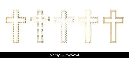 Set mit goldenen christlichen Kreuz-Symbolen - Vektordarstellung Stock Vektor