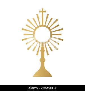 goldenes Sakrament des Eucharisten, Heilige Kommunion, Corpus Christi, Monstrance-Vektordarstellung Stock Vektor