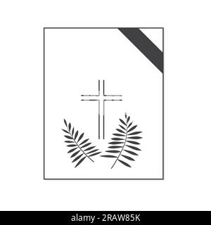 Nachruf-Ornamente, schwarzes Band, Kreuz und Blätter - Vektordarstellung - Vektordarstellung Stock Vektor