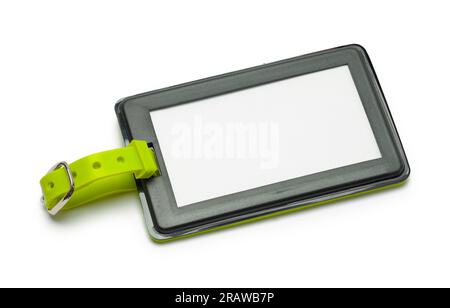 Grün und Schwarz Gepäckanhänger in Weiß ausgeschnitten. Stockfoto