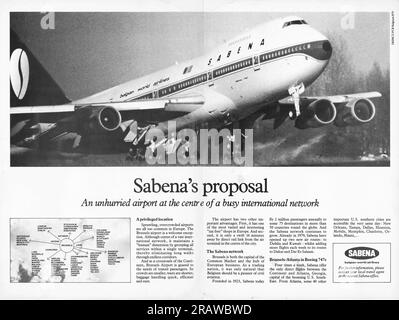 Sabena Belgium Airlines – Brüssel Airport Werbung in einem NatGeo Magazin 1979 Stockfoto