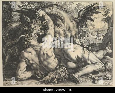 Der Drache verschlingt die Begleiter von Cadmus 1588 von Hendrick Goltzius Stockfoto