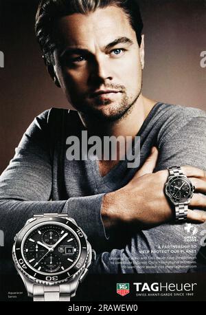 2013 Tag Heuer Aquaracer Series Uhren-Print-Werbespot mit Leonardo Di Caprio Stockfoto