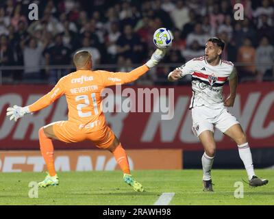 Sao Paulo, Brasilien. 05. Juli 2023. Spiel zwischen Sao Paulo und Palmeiras für das Viertelfinale der Copa do Brasil 2023 in der Estadio Cicero Pompeu de Toledo, Morumbi, in der Nacht dieses Mittwoch, 05. Adriana Spaca/SPP (Adriana Spaca/SPP) Kredit: SPP Sport Press Photo. Alamy Live News Stockfoto