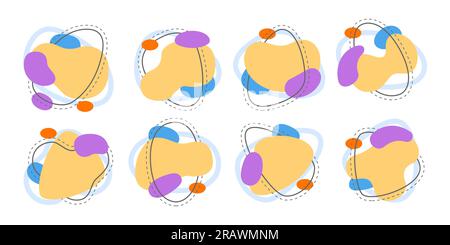 Set aus verschiedenen abstrakten flüssigen Klumpen und flüssigen organischen Formen und dynamischen Elementen Stock Vektor