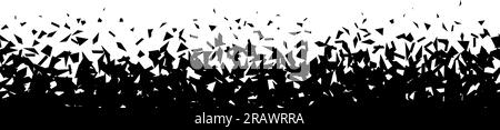 Trümmer und Sprünge im horizontalen Rahmen. Schwarze Bruchteile, Flecken, Flecken, Partikel, Schüttelfrost. Abstrakte Explosion und sich wiederholender, strukturierter Hintergrund. Vektordarstellung Stock Vektor