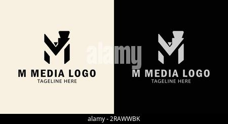 Medienlogo. Buchstabe M, Multimedia. Ursprüngliches Logo mit Buchstabe m und Videokamera. Creative Logo Professional. Einfache Vektorkonstruktion editierbar Stock Vektor