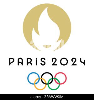 Paris 2024 farbenfrohes Logo Olympische Sommerspiele 2024 in Frankreich und weißer Hintergrund, Vektordarstellung Abstraktes bearbeitbares Bild Stock Vektor
