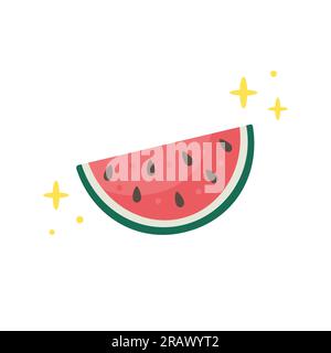 Süße Wassermelonen-Illustration. Abbildung eines Vektorsymbols mit handgezeichneter Zeichentrickfigur. Wassermelonenfrucht im Doodle-Stil. Isoliert auf weißem Hintergrund. Flaches Design Stock Vektor
