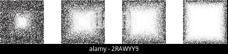 Quadratischer Farbverlauf für Verblassung eingestellt. Texturelemente mit schwarzem Punktmuster. Set mit Gegenständen in stippled Shade. Rauschkornformen. Paket mit Rastereffekt-Illustrationen. Vektordarstellung Stock Vektor