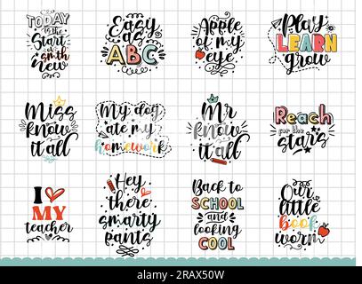 Zitate aus der Schule. Von Hand gezeichnete Zitate. Stock Vektor