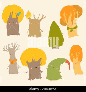 Herbstset mit süßen bunten Bäumen Stock Vektor