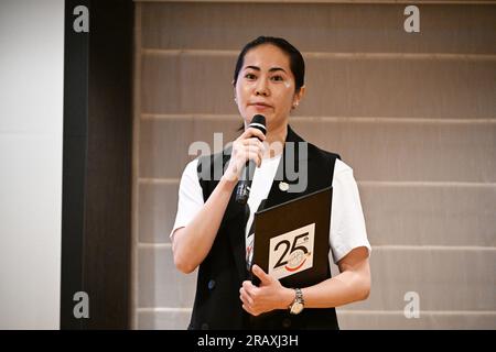 Tokio, Japan. Kredit: MATSUO. 6. Juli 2023. Minami Iju Basketball : die japanische Basketballliga der Frauen nimmt an einer Pressekonferenz in Tokio Teil. Kredit: MATSUO .K/AFLO SPORT/Alamy Live News Stockfoto