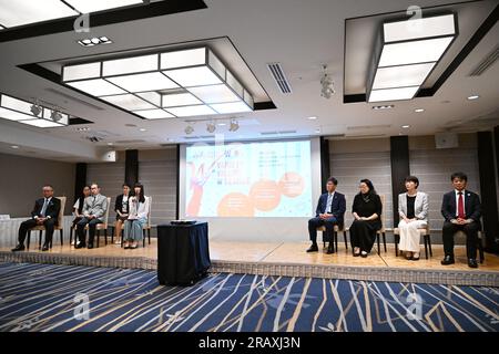Tokio, Japan. Kredit: MATSUO. 6. Juli 2023. Allgemeine Ansicht Basketball : die japanische Basketballliga der Frauen nimmt an einer Pressekonferenz in Tokio Teil. Kredit: MATSUO .K/AFLO SPORT/Alamy Live News Stockfoto