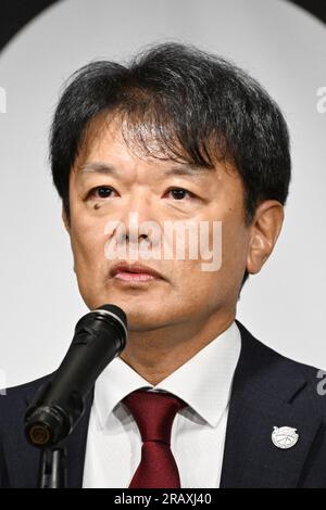 Tokio, Japan. Kredit: MATSUO. 6. Juli 2023. Takao Saito Basketball : die japanische Basketballliga der Frauen nimmt an einer Pressekonferenz in Tokio, Japan, Teil. Kredit: MATSUO .K/AFLO SPORT/Alamy Live News Stockfoto