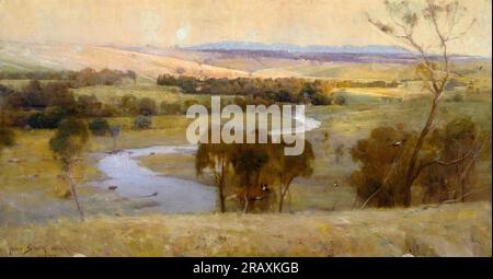 Arthur Streeton, gleitet immer noch den Fluss und wird immer gleiten, Landschaftsmalerei in Öl auf Leinwand, 1890 Stockfoto