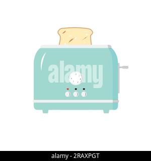 Flacher, pastellfarbener Toaster-Vektor im Cartoon-Stil. Symbol für elektrisches Kochutensil. Satz von Farbsymbolen für das Küchenkonzept. Stock Vektor