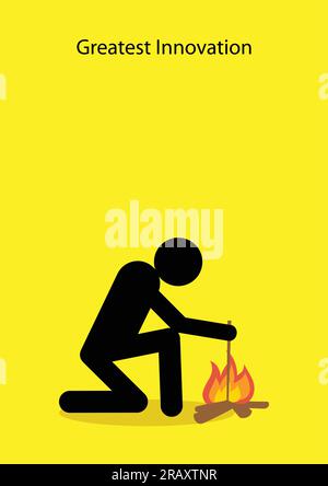 Stick Figur macht Feuer mit Holzstab Stock Vektor