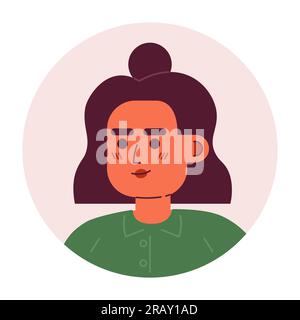 Hispano-Mädchen mit schmutzigen Brötchen-Haaren, halbflacher Vektorfigurenkopf Stock Vektor