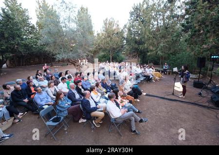 Jèssica Ferrer, poetischer Erwägungsgrund, Oratori de Sant Blai, Campos, Mallorca, Balearen, spanische poetische Erwägung, Oratori de Sant Blai, Campos, Mallorca, Stockfoto