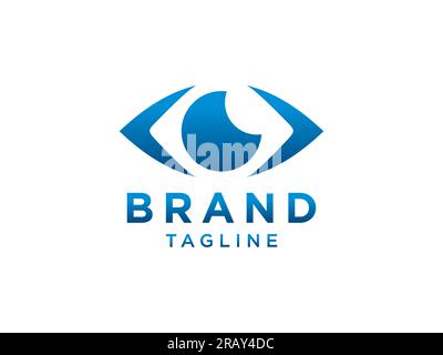 Abstraktes Augenlogo. Blue Eye in Arrow Style enthielt Eyeball im Inneren, isoliert auf weißem Hintergrund. Verwendbar für Unternehmens- und Technologielogos. Flacher Vektor Stock Vektor