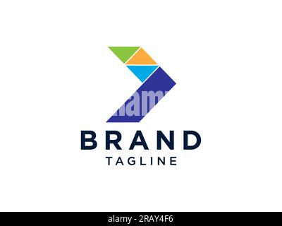 Logo Mit Rechtspfeil. Form des geometrischen Pfeils mit gestreiften Linien Origami-Stil. Verwendbar für Unternehmens- und Technologielogos. Designvorlage für Flat-Vector-Logo E Stock Vektor