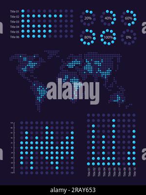 Globale Informationssammlung Infografik Diagramm Design-Vorlage für dunkles Thema festgelegt Stock Vektor
