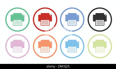 Drucken oder Drucker-Symbolgruppe. Vektor isolierte bearbeitbare Gruppe von Druckersymbolen oder -Zeichen Stock Vektor