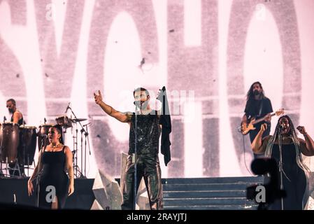 Turin, Italien. 5 Luglio 2023. Der italienische Sänger Marco Mengoni trat live auf der Bühne des Stadio Grande Torino auf. Kredit: Andrea Pinna Stockfoto