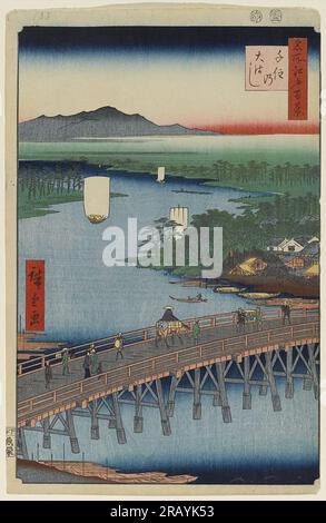 103. Senju große Brücke 1857 von Hiroshige Stockfoto