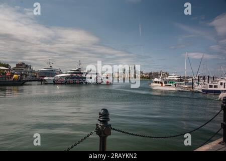 Kanadische Kultur und Urlaub, Urlaubsbilder, wie im british columbia Victoria Harbour Transport Taxi Stockfoto