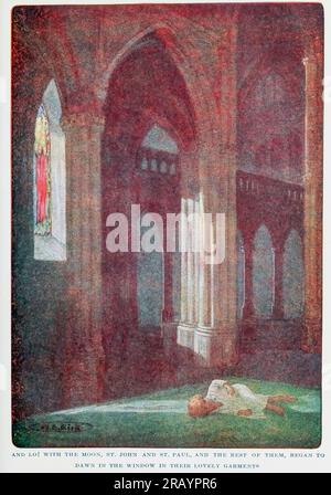 UND LO! MIT DEM MOND, ST.JOHN UND ST. PAUL, UND DIE BESTEN VON IHNEN, BEGANNEN IM FENSTER ZU ERSTRAHLEN IN IHREN SCHÖNEN KLEIDUNGSSTÜCKEN aus dem Kinderabenteuer-Buch " At the Back of the North Wind " von George MacDonald, 1824-1905 Publikation Datum 1909 Publisher Philadelphia, J. B. Lippincott Stockfoto