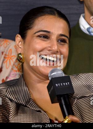 Die indische Schauspielerin Vidya Balan nimmt an der Pressekonferenz ihres indischen Hindi-Mordgeheimnisfilms „Neeyat“ in Mumbai, Indien, Teil. 05. Juli 2023. (Foto: Indranil Aditya/NurPhoto) Kredit: NurPhoto SRL/Alamy Live News Stockfoto