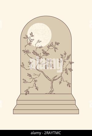 Baumwachstum im minimalistischen Bogen-Plakat. Stock Vektor