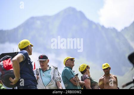 Cauterets Cambasque, Frankreich. 06. Juli 2023. Abbildung zeigt Stufe 6 des Radrennen Tour de France, ein 144 km langes 9-km-Rennen von Tarbes nach Cauterets-Cambasque, Frankreich, Donnerstag, 06. Juli 2023. Die diesjährige Tour de France findet vom 01. Bis 23. Juli 2023 statt. BELGA FOTO JASPER JACOBS Kredit: Belga News Agency/Alamy Live News Stockfoto