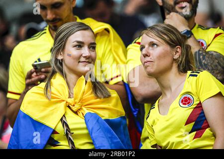 GELSENKIRCHEN - Kolumbianische Fans während des freundlichen internationalen Spiels zwischen Deutschland und Kolumbien in der Veltins-Arena am 20. Juni 2023 in Gelsenkirchen. AP | Niederländische Höhe | BART STOUTJESDYK Stockfoto