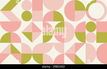 Retro-geometrisches ästhetisches Muster. Bauhaus und Vektorhintergrund im avantgardistischen Stil mit abstrakten einfachen Formen. Farbenfrohes Muster in Pastellrosa und Stock Vektor