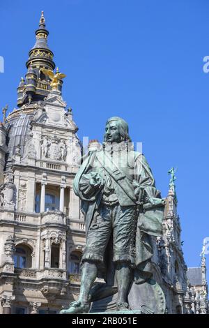 Statue des in Antwerpen geborenen Künstlers David Teniers II Antwerpen Belgien Europa Stockfoto