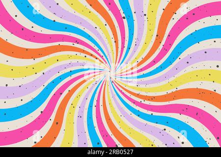 Abstrakter Wirbelhintergrund im groovy Stil. Lebendige, farbenfrohe Kulisse. Retro-Tapete mit Sonnenschein im Vintage-Stil. Spiralwirbel. Verdrehtes Vektor-Design mit Stock Vektor