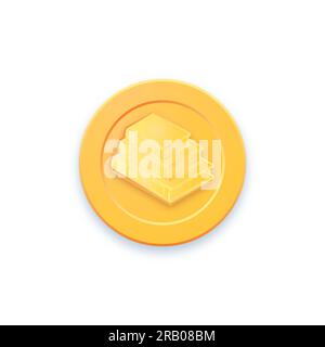 Goldene Spielmünze. Münzsymbol, Goldmedaille. Münze mit Büchern. Grafische Benutzeroberfläche Designelement Spielmünze. Stock Vektor