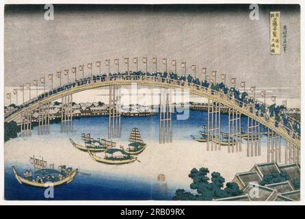 Das Festival der Lanterns auf der Temma-Brücke 1834 von Katsushika Hokusai Stockfoto