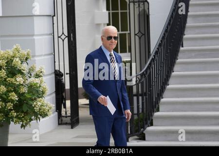 6. Juli 2023, Washington, Distric of Columbia, USA: US-Präsident JOE BIDEN geht heute am 06. Juli 2023 zur Joint Base Andrew und führt Marine One im South Lawn/White House in Washington DC, USA. (Kreditbild: © Lenin Nolly/ZUMA Press Wire) NUR REDAKTIONELLE VERWENDUNG! Nicht für den kommerziellen GEBRAUCH! Stockfoto