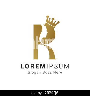 Luxury Initial R-Logo-Design 3D Luxury-Zimmer mit Queensize-Bett und R-Logo Stock Vektor