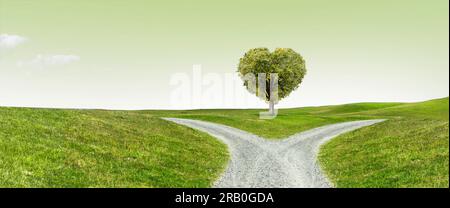 Gabel auf einem Pfad durch hügelige Landschaft Stockfoto