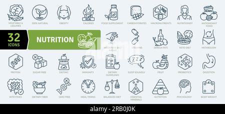 Ernährung und gesunde Ernährung Icon Pack. Sammlung von dünnen Symbolen, die die digitale Navigation unterstützen Stock Vektor