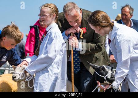 „Children in Young Sheep Handler Juryveranstaltung“, Haddington Agricultural Show, East Lothian, Schottland, Großbritannien Stockfoto