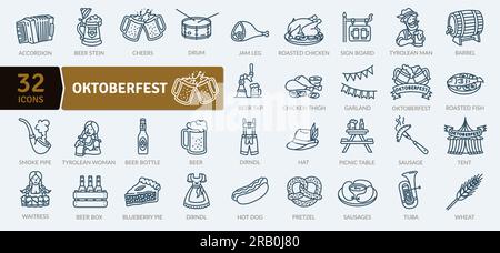 Oktoberfest Icons Pack. Symbole für dünne Linien festgelegt. Einfache Vektorsymbole Stock Vektor