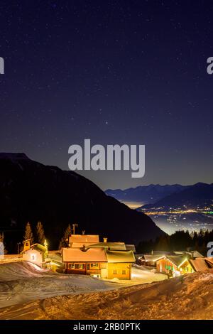 Österreich, Montafon, Garfrescha, Blick auf Schruns mit. Stockfoto