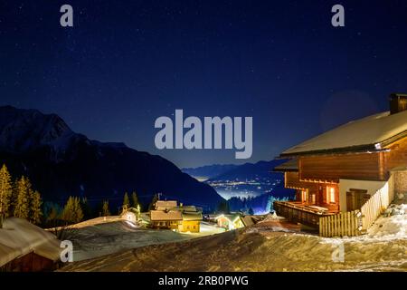 Österreich, Montafon, Garfrescha, Blick auf Schruns. Stockfoto